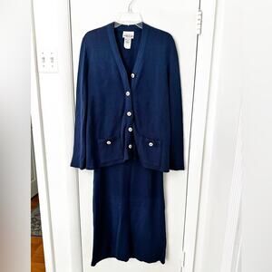 Vintage Brownstone Studio Navy Knit Skirt & Cardigan Set Size 10 Made in USA